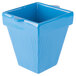 A sky blue square shaped cast aluminum condiment bowl with a square top.