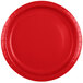 A red paper plate with a white background.