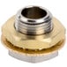 A brass threaded nut on a T&S water valve.