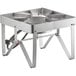 A stainless steel Backyard Pro single burner outdoor stove with a metal stand.