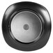 A black Elite Global Solutions melamine plate with a silver circle.