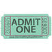 A roll of green Carnival King "Admit One" tickets with the words "Admit One" in white.