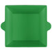A green square bowl with handles.