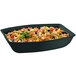 A Tablecraft black cast aluminum salad bowl with pasta, vegetables, and cheese.