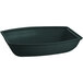 A Tablecraft black rectangular cast aluminum salad bowl with a curved edge and green speckles.