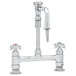 A chrome T&S deck mount laboratory faucet with 4 arm handles.