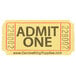 A yellow Carnival King "Admit One" ticket with black text.