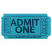 A blue rectangular Carnival King ticket with black "Admit One" text.