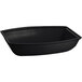 A black rectangular bowl with a curved edge.