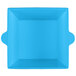 A sky blue square bowl with handles.