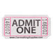 A close-up of a white Carnival King "Admit One" ticket.
