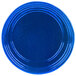 A Tablecraft blue cast aluminum souffle bowl with ridges on the rim.