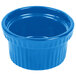 A Tablecraft sky blue cast aluminum bowl with ridges.