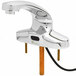 A T&S chrome plated brass hands-free sensor faucet with an orange temperature control handle.