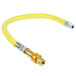 A yellow gas hose with metal and brass connectors.