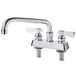 A silver Regency deck-mount bar faucet with two handles.