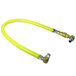 A yellow T&S gas connector hose with swivel and elbow fittings.
