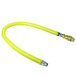 A yellow flexible gas hose with brass connectors and a couple of screws.