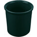 A hunter green and white speckled cast aluminum container with a lid.