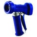 A stainless steel T&S water gun with a blue rubber cover.