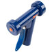 A blue aluminum rear-trigger water gun with an orange handle.
