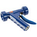 A blue plastic T&S water gun nozzle with a handle.