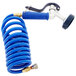 A blue hose with a silver angled nozzle and white coil.