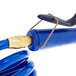 A blue coiled polyurethane hose with a metal handle.