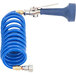 A blue hose with a metal nozzle and a handle.