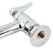 A T&S chrome deck mount pet grooming faucet with a single handle.