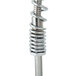 A T&S stainless steel wall mount pet grooming faucet with a metal spring and blue cap.