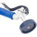 A blue and silver T&S pet grooming spray valve with a coiled hose.