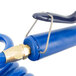 A blue hose with a metal handle.