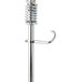 A silver metal T&S deck mount pet grooming faucet with metal handles and a spring.