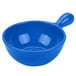 A cobalt blue Tablecraft soup bowl with a handle.