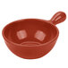 A red Tablecraft soup bowl with a handle.