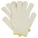 A pair of white Cordova jersey gloves with yellow trim.