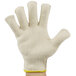 A small white Cordova terry glove with a yellow band.
