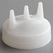 A white plastic Vollrath Tri Tip bottle cap with three pointy spikes.