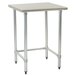 A metal Eagle Group stainless steel work table with metal legs.