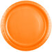 A close-up of a Creative Converting Sunkissed Orange paper plate.