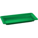 A green Tablecraft rectangular cast aluminum tray with a handle.