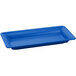 A blue Tablecraft rectangular cast aluminum tray.
