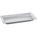 A natural cast aluminum rectangular tray with a small handle.