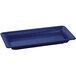 A blue rectangular Tablecraft tray with a black handle.