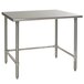 A Eagle Group stainless steel work table with open base legs.