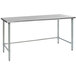 A Eagle Group stainless steel work table with an open base and metal legs.