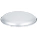 An aluminum round tray with a silver handle.