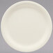 A white GET Diamond Ivory melamine plate with a plain edge on a white surface.