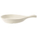 A white melamine skillet with a handle.
